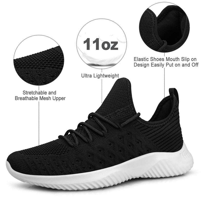 Feethit Womens Slip On Walking Shoes Non Slip Running Shoes Breathable Workout Shoes Lightweight Gym Sneakers Black White Size 7 - Image 2